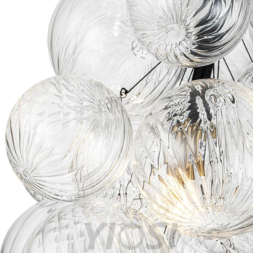 Dimmable Cluster Ribbed Glass Bubble Chandelier Pendant Light