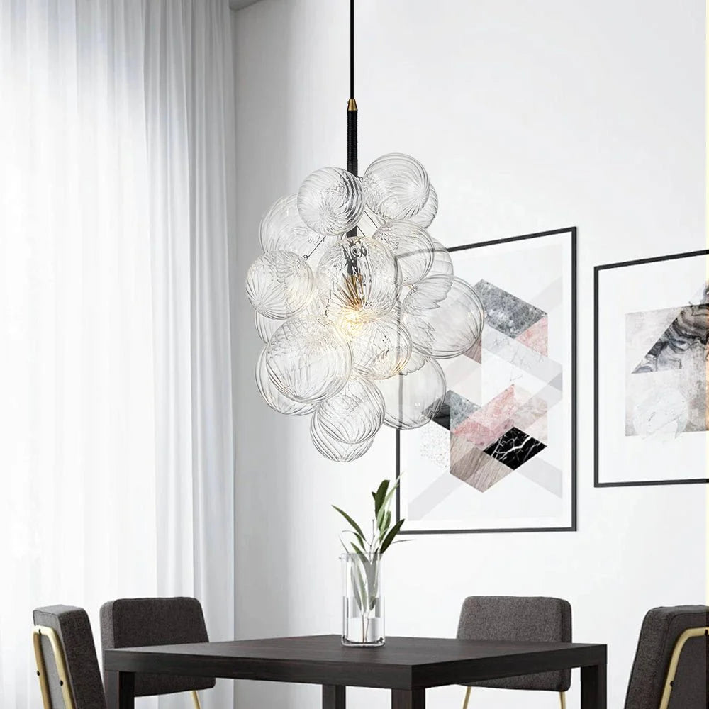 Dimmable Cluster Ribbed Glass Bubble Chandelier Pendant Light