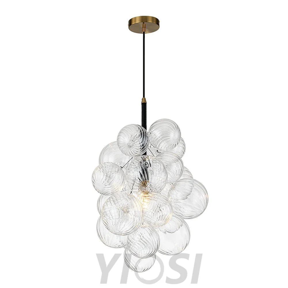 Dimmable Cluster Ribbed Glass Bubble Chandelier Pendant Light