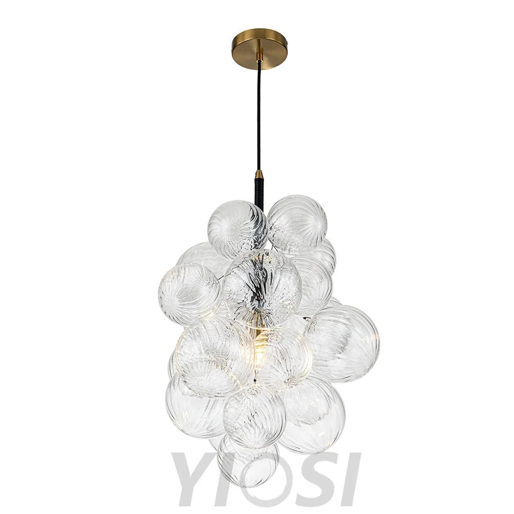 Dimmable Cluster Ribbed Glass Bubble Chandelier Pendant Light