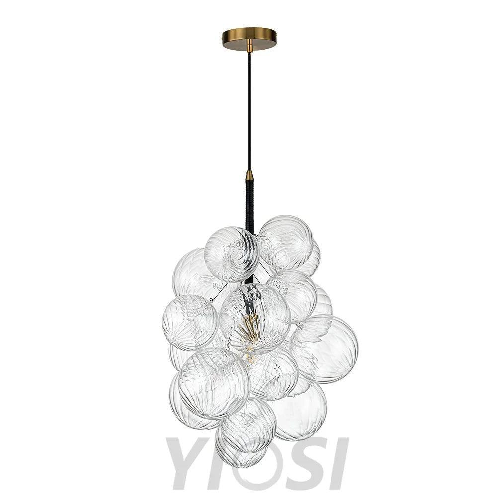 Dimmable Cluster Ribbed Glass Bubble Chandelier Pendant Light