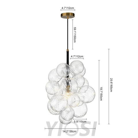 Dimmable Cluster Ribbed Glass Bubble Chandelier Pendant Light