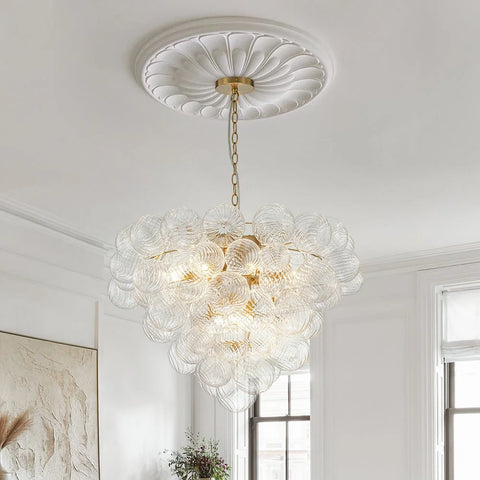 Glam Brass Cluster Ribbed Glass Globe Bubble Chandelier