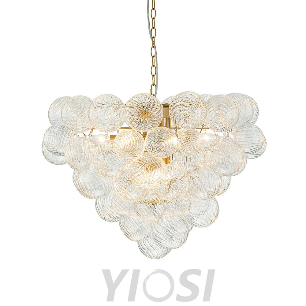 Glam Brass Cluster Ribbed Glass Globe Bubble Chandelier