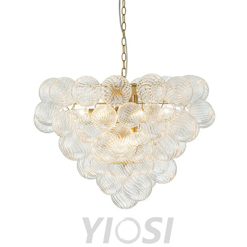 Glam Brass Cluster Ribbed Glass Globe Bubble Chandelier