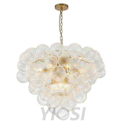 Glam Brass Cluster Ribbed Glass Globe Bubble Chandelier