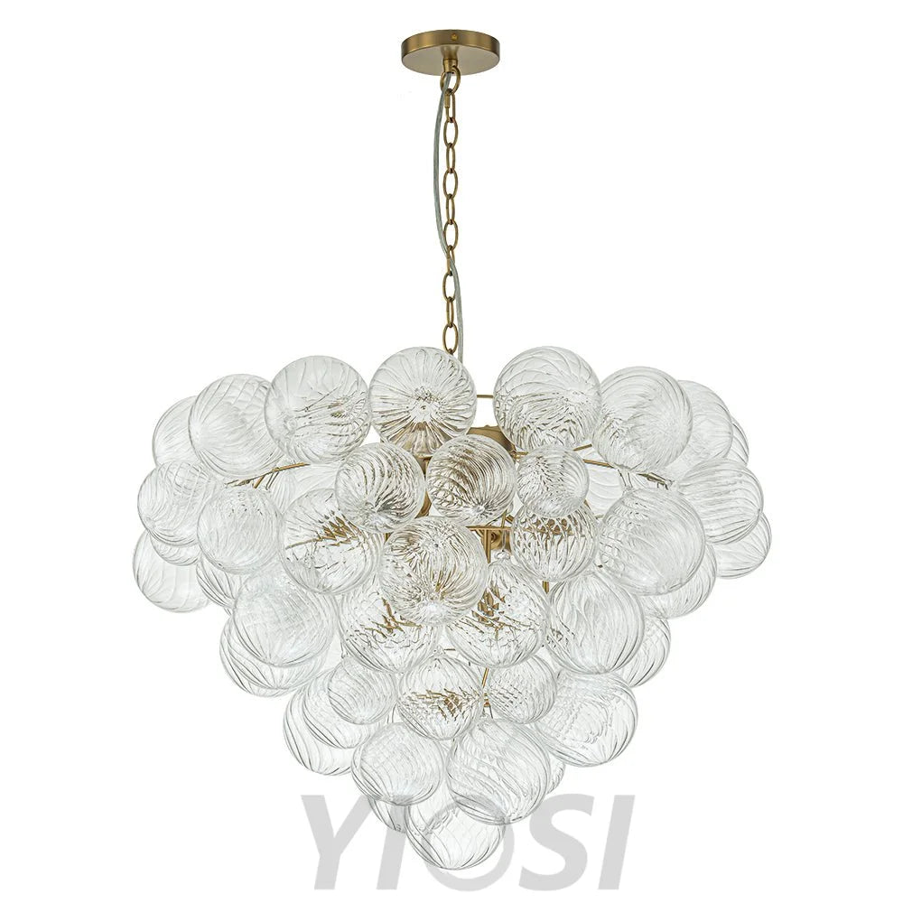 Glam Brass Cluster Ribbed Glass Globe Bubble Chandelier