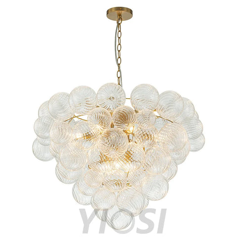 Glam Brass Cluster Ribbed Glass Globe Bubble Chandelier