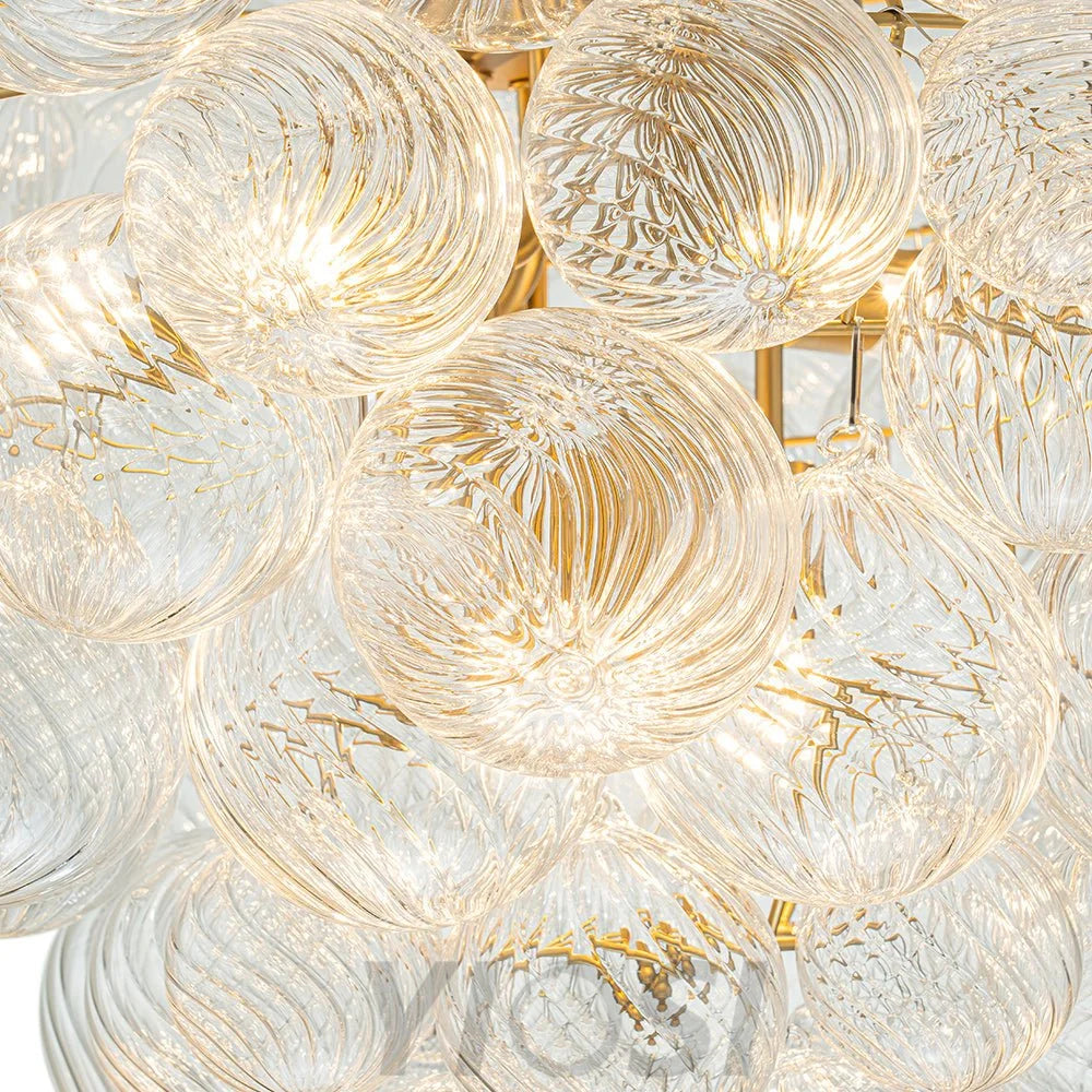 Glam Brass Cluster Ribbed Glass Globe Bubble Chandelier