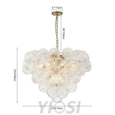 Glam Brass Cluster Ribbed Glass Globe Bubble Chandelier