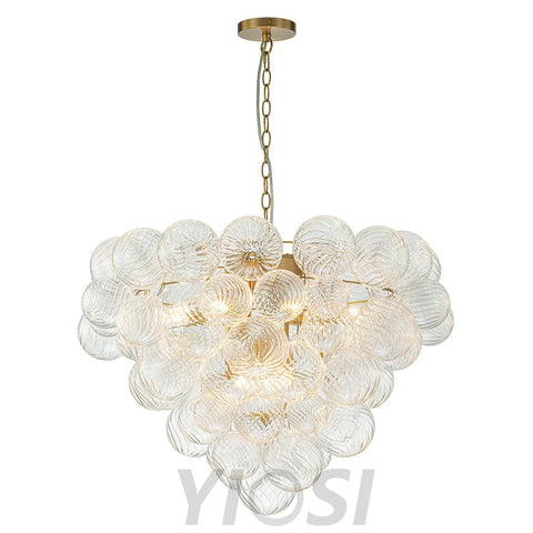 Glam Brass Cluster Ribbed Glass Globe Bubble Chandelier