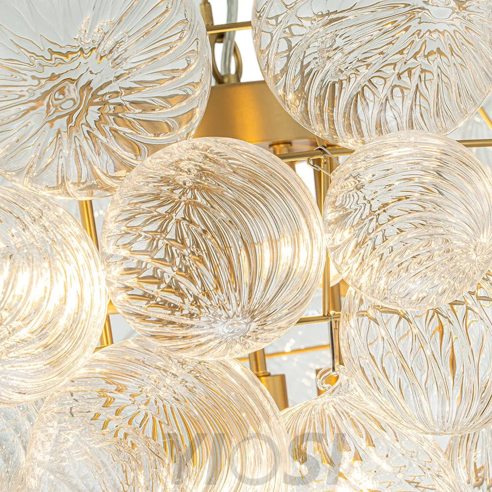 Glam Brass Cluster Ribbed Glass Globe Bubble Chandelier