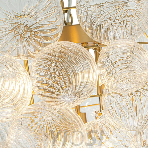 Glam Brass Cluster Ribbed Glass Globe Bubble Chandelier