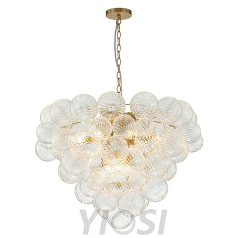 Glam Brass Cluster Ribbed Glass Globe Bubble Chandelier