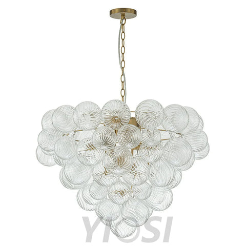 Glam Brass Cluster Ribbed Glass Globe Bubble Chandelier