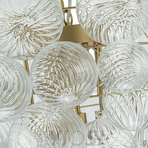 Glam Brass Cluster Ribbed Glass Globe Bubble Chandelier