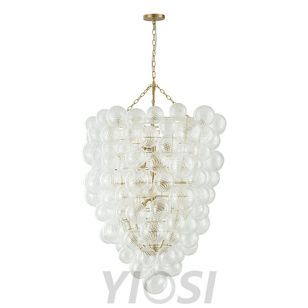 Luxury Cascade Cluster Ribbed Glass Bubble Entry Chandelier