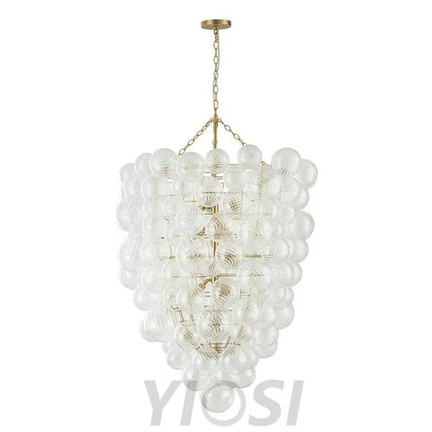 Luxury Cascade Cluster Ribbed Glass Bubble Entry Chandelier