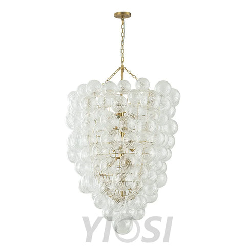 Luxury Cascade Cluster Ribbed Glass Bubble Entry Chandelier