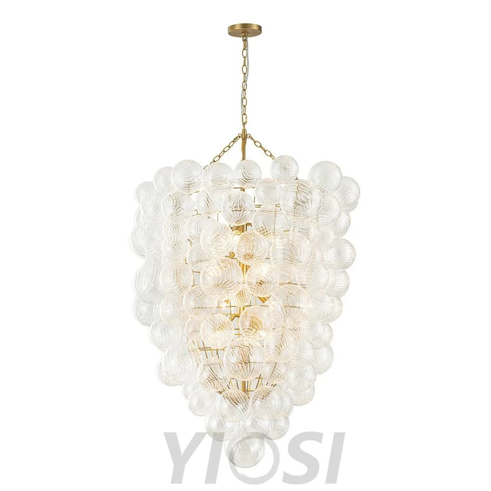 Luxury Cascade Cluster Ribbed Glass Bubble Entry Chandelier