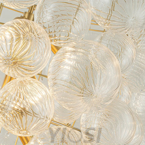 Luxury Cascade Cluster Ribbed Glass Bubble Entry Chandelier