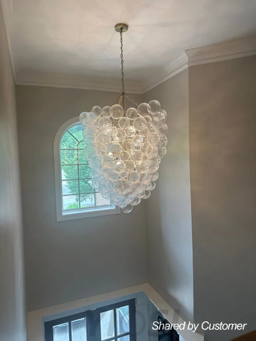 Luxury Cascade Cluster Ribbed Glass Bubble Entry Chandelier