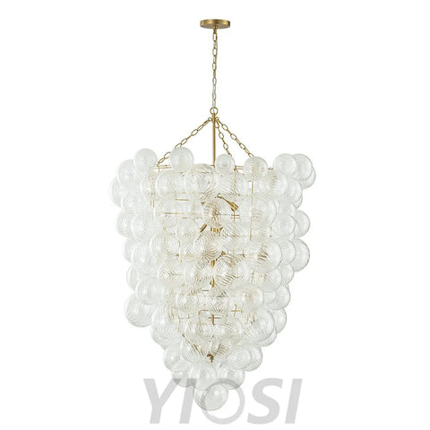 Luxury Cascade Cluster Ribbed Glass Bubble Entry Chandelier