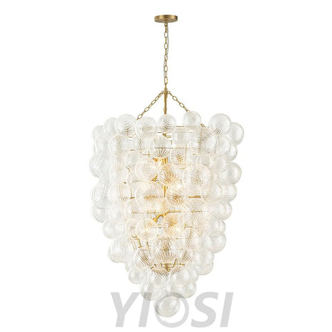 Luxury Cascade Cluster Ribbed Glass Bubble Entry Chandelier