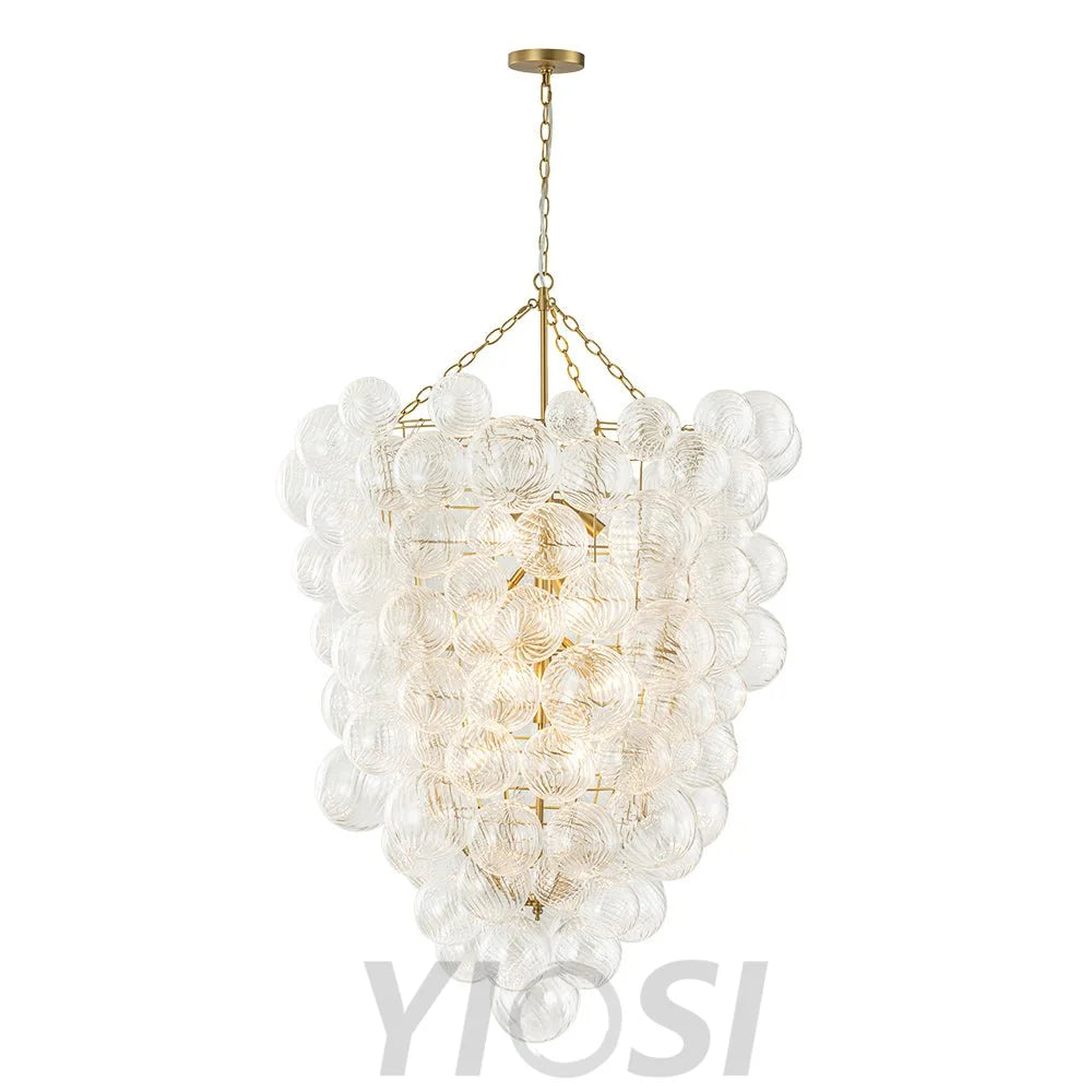 Luxury Cascade Cluster Ribbed Glass Bubble Entry Chandelier