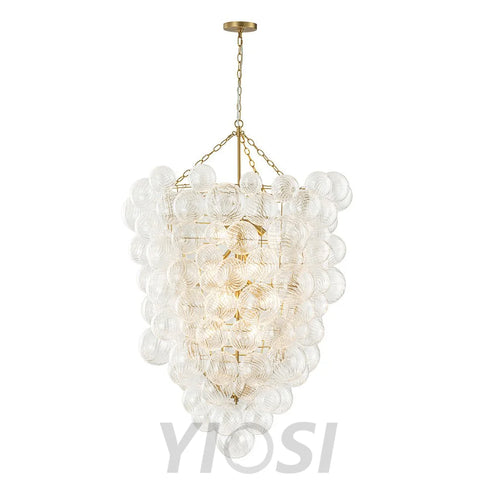 Luxury Cascade Cluster Ribbed Glass Bubble Entry Chandelier