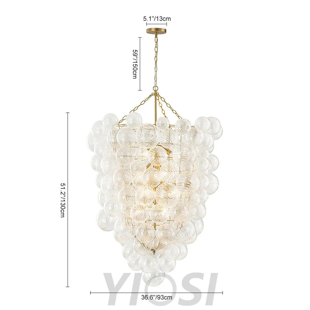 Luxury Cascade Cluster Ribbed Glass Bubble Entry Chandelier