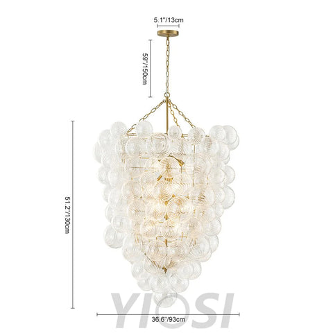 Luxury Cascade Cluster Ribbed Glass Bubble Entry Chandelier