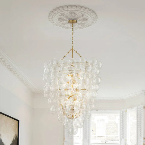 Luxury Cascade Cluster Ribbed Glass Bubble Entry Chandelier Brass (Pre-Order)