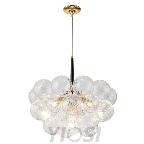 Modern Cluster Ribbed Glass Globe Bubble Chandelier