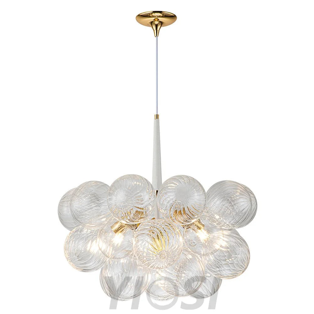 Modern Cluster Ribbed Glass Globe Bubble Chandelier