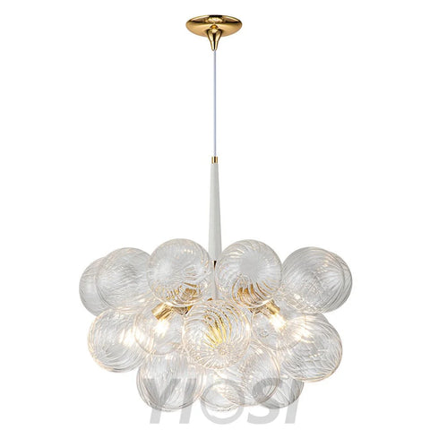 Modern Cluster Ribbed Glass Globe Bubble Chandelier