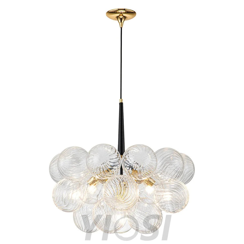 Modern Cluster Ribbed Glass Globe Bubble Chandelier