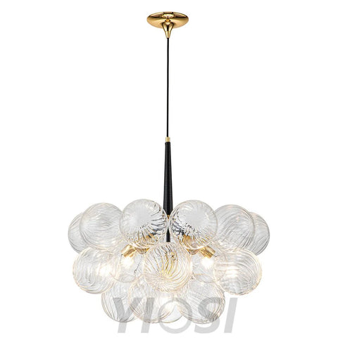 Modern Cluster Ribbed Glass Globe Bubble Chandelier