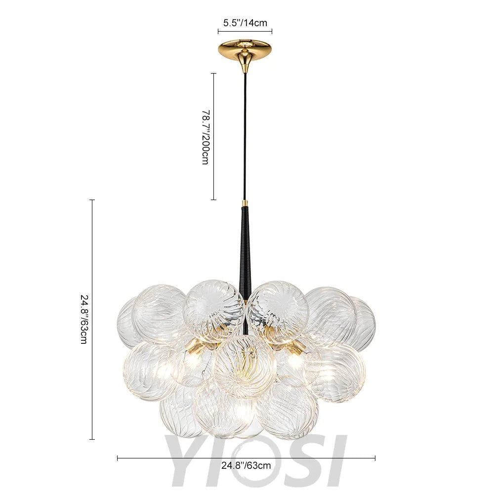 Modern Cluster Ribbed Glass Globe Bubble Chandelier