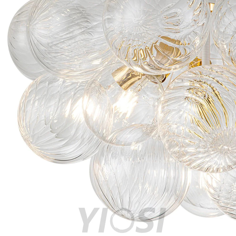 Modern Cluster Ribbed Glass Globe Bubble Chandelier