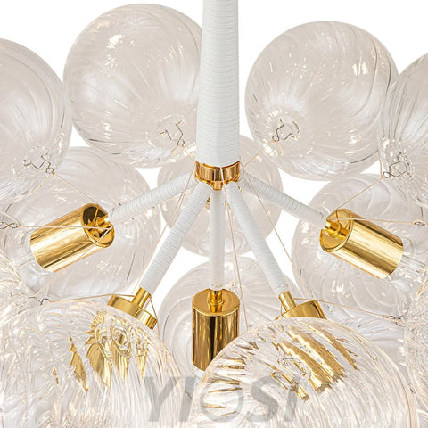 Modern Cluster Ribbed Glass Globe Bubble Chandelier