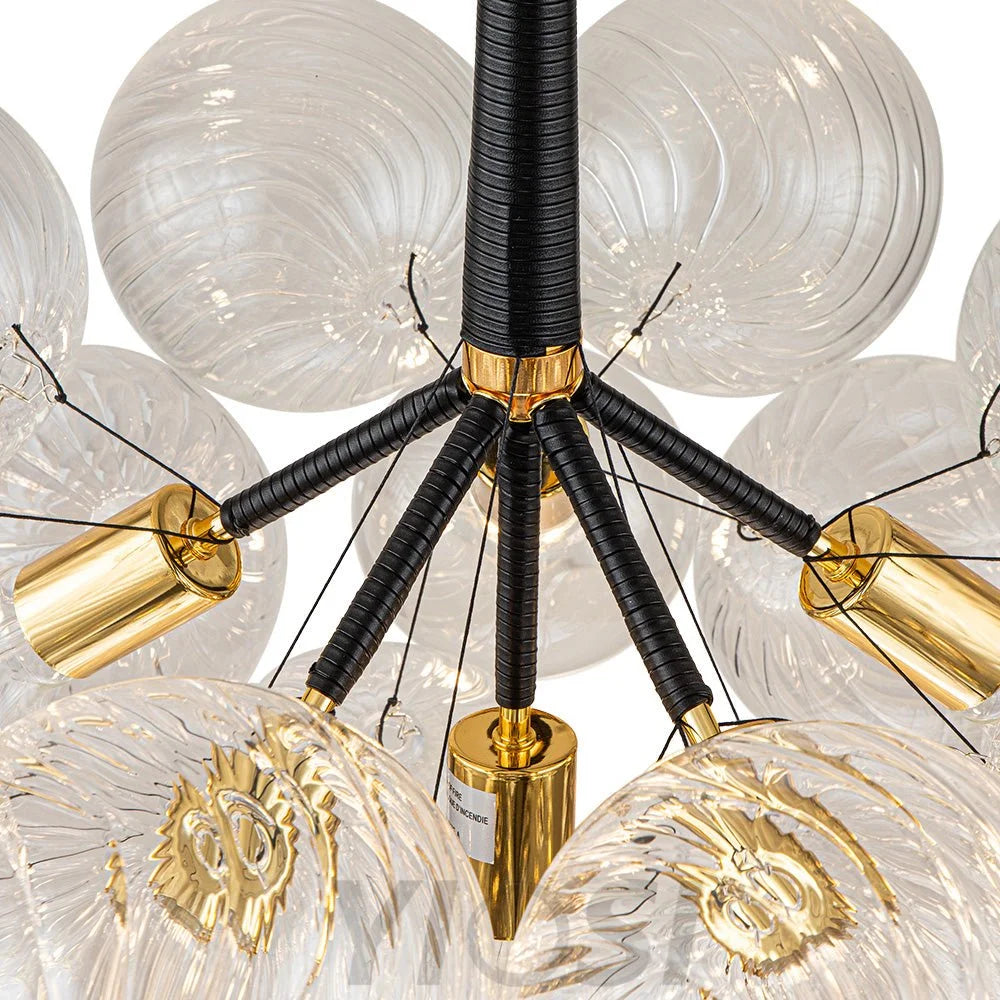 Modern Cluster Ribbed Glass Globe Bubble Chandelier