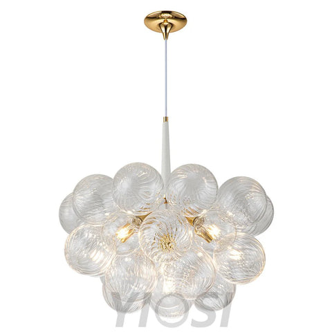 Modern Cluster Ribbed Glass Globe Bubble Chandelier