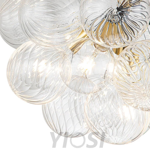 Modern Cluster Ribbed Glass Globe Bubble Chandelier