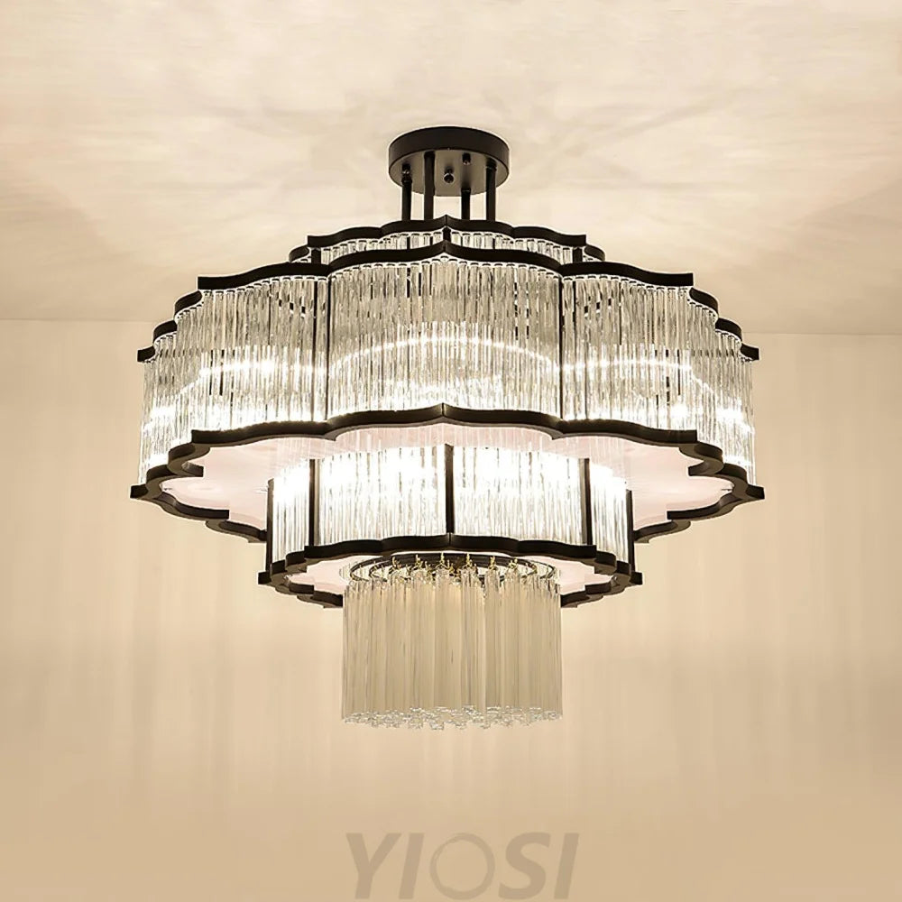 Pharo II Gold Black Crystal Chandelier with Tiered Glass Design