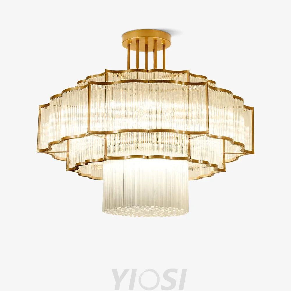 Pharo II Gold Black Crystal Chandelier with Tiered Glass Design