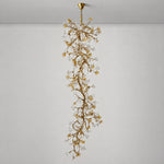 Gold Cascading Branch Chandelier with Crystal Glass Blossoms – lights off