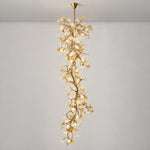 Gold Cascading Branch Chandelier with Crystal Glass Blossoms – lights on