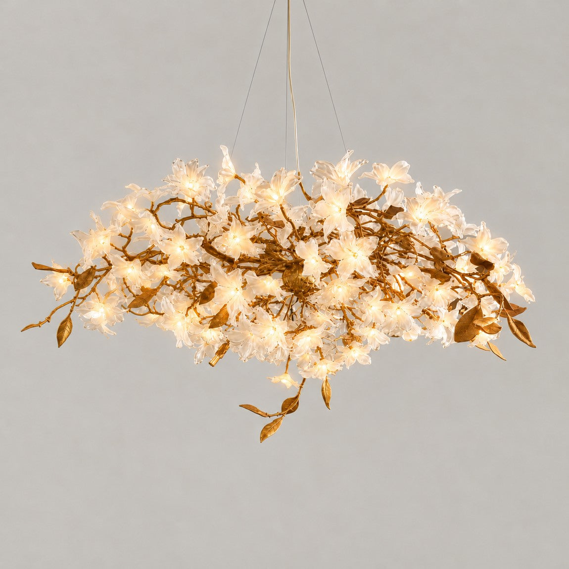 Gold Chandelier Glass Flower Branch Metal 20-Light Ø70.9" for Living Room