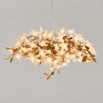 Gold Chandelier Glass Flower Branch Metal 20-Light Ø70.9" for Living Room on a light warm plaster wall